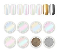 AIMEILI Pearl Chrome Nail Powder 8 Colors Aurora Metallic Holographic Mirror Effect Nail Art Pigment Iridescent Shell Glitter Nail Art Manicure Kit