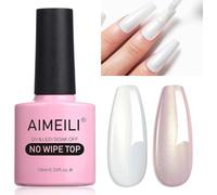 AIMEILI Pearl Glitter Gel Top Coat - Micro Aurora Clear Polish, UV LED Soak-Off, Rainbow Shimmer Nail Art, High-Gloss Finish, Long-Lasting, 10ml, 007