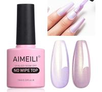 AIMEILI Pearl Glitter Top Gel Polish - Micro Aurora Clear UV/LED Soak-Off with Rainbow Shimmer, High-Gloss Finish, Long-Lasting - 10ml