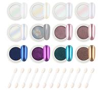 AIMEILI Pearl Nail Powder 12 Colors Chrome Aurora Metallic Holographic Mirror Effect Nail Art Pigment Iridescent Shell Glitter Nail Art Manicure Kit