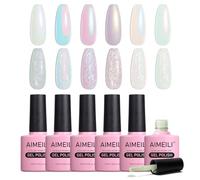 AIMEILI Pearl Shell Gel Nail Polish, 6 Colours Polarized Glitter Shimmer Mermaid Gel Polish Kit UV LED Soak Off Nail Art Varnish Manicure Gifts - Set 42