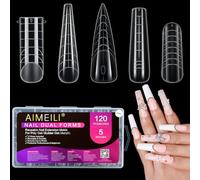 AIMEILI Poly Extension Gel Dual Nail Form, 120pcs, 5 Style 12 Sizes Nail Molds Nail Tips Full Cover for Builder Manicure Nail Art Design Salon DIY - 001