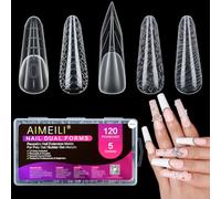 AIMEILI Poly Extension Gel Dual Nail Form, 120pcs, 5 Style 12 Sizes Nail Molds Nail Tips Full Cover for Builder Manicure Nail Art Design Salon DIY - 003