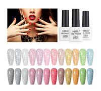 AIMEILI Reflective Glitter Gel Nail Polish, 8ml 12 Colours Glitter Gel Polish Soak Off UV LED Holographics Sparkly Shinny Effect Gel Nail Varnish Manicure Gift Set Kit 7