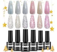 AIMEILI Reflective Glitter Gel Nail Polish Set, 6 Colors Holographic Sparkle Diamond Nails Soak Off UV LED Gel Polish Manicure Art for Women - Kit 108