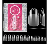 AIMEILI Short Oval Acrylic Nail tips Fake Nails, Pre-shape 504pcs Round Soft Gel Nail Press On Nails for Full Cover False Nails 12 Sizes