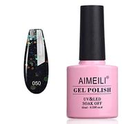 AIMEILI Soak Off UV LED Glitter Gel Nail Polish - Black Diamond (050) 10ml