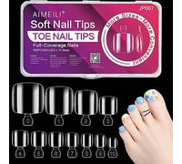 AIMEILI Soft Gel Full Cover Toe Nail Tips, 550PCS Clear Gel Nail Tips False Nail Artificial for Nail Extension, Acrylic False Press on Nails with Case for Nail Art Salon and Home DIY, 11 Sizes 007