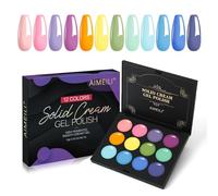 AIMEILI Solid Cream Gel Nail Polish, 12 Colors Solid Gel Polish Palette Neutral Nude Brown Pink White Pudding Gel Set UV LED Soak Off Art Kit Manicure DIY at Home Kit19