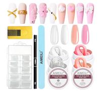 AIMEILI Solid Nail Extension Builder Gel Set with Nail Tool Kit, Non Sticky Hard Gel Clear Pink Rude White UV LED for Nails, Rhinestones Glue Gel for Nail Art Salon Home Use (4 Colors, 15g)