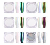 AIMEILI Upgrade Chrome Nail Powder - 6 Jar Art Chameleon Mirror Set, Pearl Shell Glitter Changing Ombre Holographic Laser Gel Metallic Manicure Pigment