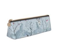 AIMeinn Birds in The Park On A Snowy Day Print High Capacity Leather Pencil Case 8.3 X 2.2 X2.4in School Travel Makeup Organization