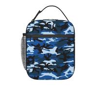 AIMeinn Blue Camo Print Lightweight School Insulated Lunch Bag Portable Functional Tote Family Travel College