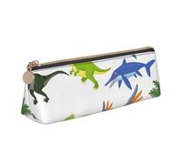 AIMeinn Cartoon Dinosaur Images Print High Capacity Leather Pencil Case 8.3 X 2.2 X2.4in School Travel Makeup Organization