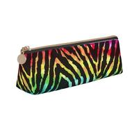 AIMeinn Colorful Rainbow Zebra Print High Capacity Leather Pencil Case 8.3 X 2.2 X2.4in School Travel Makeup Organization