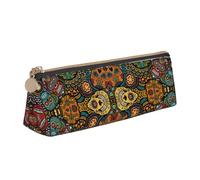 AIMeinn Colorful Sugar Skulls Print High Capacity Leather Pencil Case 8.3 X 2.2 X2.4in School Travel Makeup Organization