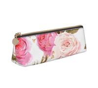 AIMeinn Floral Flower Rose Red Print High Capacity Leather Pencil Case 8.3 X 2.2 X2.4in School Travel Makeup Organization