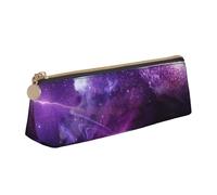 AIMeinn Galaxy Starry Space Purple Starry Print High Capacity Leather Pencil Case 8.3 X 2.2 X2.4in School Travel Makeup Organization