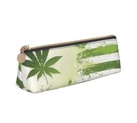 AIMeinn Grass Pot Leaf Print High Capacity Leather Pencil Case 8.3 X 2.2 X2.4in School Travel Makeup Organization