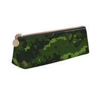 AIMeinn Green Army Digital Camouflage Print High Capacity Leather Pencil Case 8.3 X 2.2 X2.4in School Travel Makeup Organization