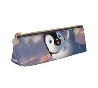 AIMeinn Happy Penguin Print High Capacity Leather Pencil Case 8.3 X 2.2 X2.4in School Travel Makeup Organization