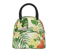 AIMeinn Hojas Tropicales Y Flores Print Lightweight Insulated Lunch Bag Portable Functional Tote Family Travel School College