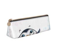AIMeinn I Love Penguins Print High Capacity Leather Pencil Case 8.3 X 2.2 X2.4in School Travel Makeup Organization