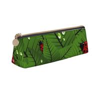 AIMeinn Leaves and Ladybugs Print High Capacity Leather Pencil Case 8.3 X 2.2 X2.4in School Travel Makeup Organization
