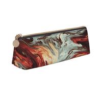 AIMeinn Marble Mixed Brown Print High Capacity Leather Pencil Case 8.3 X 2.2 X2.4in School Travel Makeup Organization