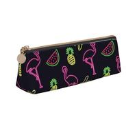 AIMeinn Pineapple Banana Flamingo Print High Capacity Leather Pencil Case 8.3 X 2.2 X2.4in School Travel Makeup Organization