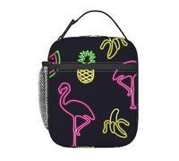 AIMeinn Pineapple Banana Flamingo Print Lightweight School Insulated Lunch Bag Portable Functional Tote Family Travel College