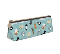 AIMeinn Raining Cats & Dogs Print High Capacity Leather Pencil Case 8.3 X 2.2 X2.4in School Travel Makeup Organization