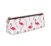 AIMeinn Red Flamingo Pattern Print High Capacity Leather Pencil Case 8.3 X 2.2 X2.4in School Travel Makeup Organization