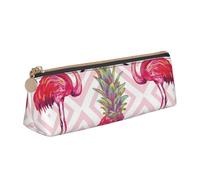 AIMeinn Red Flamingo Pineapple Print High Capacity Leather Pencil Case 8.3 X 2.2 X2.4in School Travel Makeup Organization