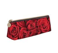 AIMeinn Red Rose Print High Capacity Leather Pencil Case 8.3 X 2.2 X2.4in School Travel Makeup Organization