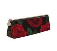 AIMeinn Red Rose Print High Capacity Leather Pencil Case 8.3 X 2.2 X2.4in School Travel Makeup Organization