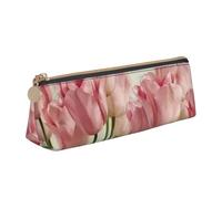 AIMeinn Red Tulips Print High Capacity Leather Pencil Case 8.3 X 2.2 X2.4in School Travel Makeup Organization