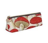 AIMeinn Red White Mushroom Print High Capacity Leather Pencil Case 8.3 X 2.2 X2.4in School Travel Makeup Organization