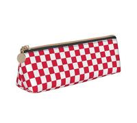AIMeinn Red White Print High Capacity Leather Pencil Case 8.3 X 2.2 X2.4in School Travel Makeup Organization