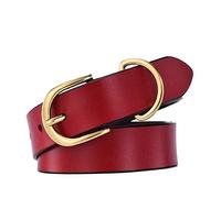 AIMEITE Women Leather Belt Fashion Skinny Elastic Belt Casual Leather Waist Belt U Shaped Gold Buckle (S (100cm), Red)