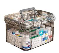 AiMeiteng Medicine Box, Medicine Box, Medicine Storage, with Handle and Removable Compartment, Double Layer, Large Capacity, for Medication, Cosmetics, Gadgets