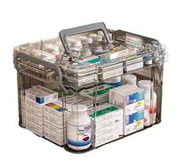 AiMeiteng Medicine Storage Box, 2 Layer First Aid Box Case Plastic Medicine Box Large Capacity Medical Box Storage Box Household Medicine Cabinet Organizer with Removable Tray for Medicine Storage