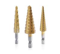 Aimeiya Step Drill Bit Set - Titanium Coated, High Speed Steel Drill Cone Bits for Sheet Metal Hole Drilling Cutting, HSS Multi Size Hole Stepped Up Unibit for DIY Lovers,3pcs