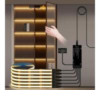 AIMENGTE Cabinet Light COB LED Strip, 6x1M/3.3ft Warm White LED Strip Lights with Dual-Door Sensor, Cuttable LED Cupboard Lights Indoor for Display Cabinets, Wine Cabinets, Showcases