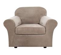 AIMENJOY 1 Seater Sofa Cover with 1 Separate Cushions Cover, 2 Pieces Stretch Velvet Sofa Slipcover with Non-Slip Elastic Bottom Washable Couch Covers (Taupe,1 Seater)