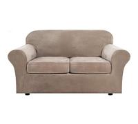 AIMENJOY 2 Seater Sofa Cover with 2 Separate Cushions Covers, 3 Pieces Stretch Velvet Sofa Slipcover with Non-Slip Elastic Bottom Washable Couch Covers (Taupe,2 Seater)