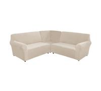 AIMENJOY 3-Piece Corner Sofa Cover L Shape 5/7 Seater Corner Couch Cover Soft Stretch Sectional Sofa Slipcover Thick Plush Velvet Protector Cover for Sofa Couch (Beige,5-seater)