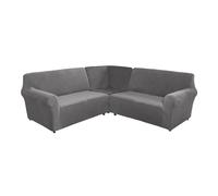 AIMENJOY 3-Piece Corner Sofa Cover L Shape 5/7 Seater Corner Couch Cover Soft Stretch Sectional Sofa Slipcover Thick Plush Velvet Protector Cover for Sofa Couch (Grey,5-seater)