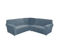 AIMENJOY 3-Piece Corner Sofa Cover L Shape 5/7 Seater Corner Couch Cover Soft Stretch Sectional Sofa Slipcover Thick Plush Velvet Protector Cover for Sofa Couch (Grey Blue,7-seater)