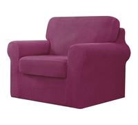 AIMENJOY 3 Pieces Stretch Sofa Cover 1 Seater with One Separate Cushions and Backrests Stylish Jacquard Spandex Fabric Sofa Slipcover for Living Room Furniture Protector (Purple,1 Seater-3Pieces)